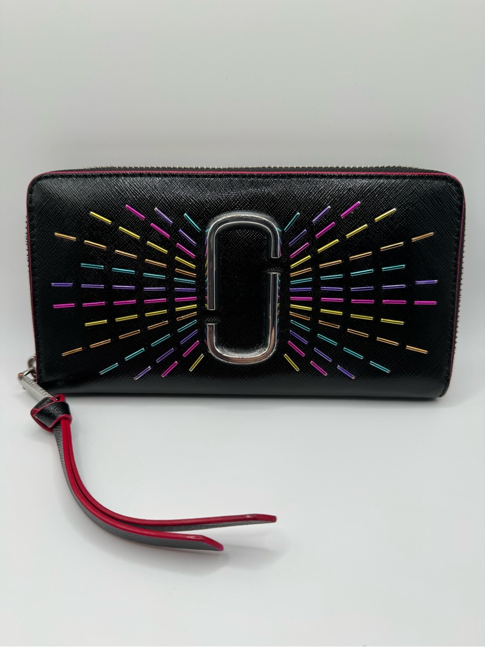 Marc Jacobs Black Zip-Around Wallet with Multicolor Radiant Stitching